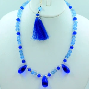 Collana Perline Regolabili Intagliate Quarzo Idro Blu Quarzo Lacrima e Zucca 18 Pollici - Foto 1 di 6