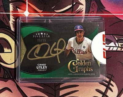 Chase Utley 2024 Topps Five Star Golden Graphs Auto GG-CU Green /15  - Image 1 of 2