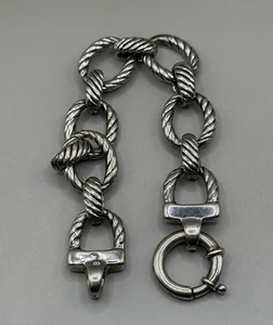 VTG 925 Designer Large Sterling Silver Textured Cable Link Chain Bracelet 8” - Picture 1 of 6