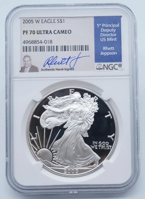 2005 W American Silver Eagle NGC PF 70 Ultra Cameo Rhett Jepson Signed  - U2224 - Image 1 of 4