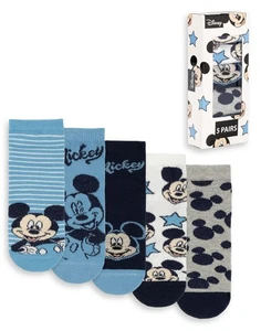 Disney Blue Mickey Mouse Calf Socks Set of 5 Boys - Picture 1 of 9