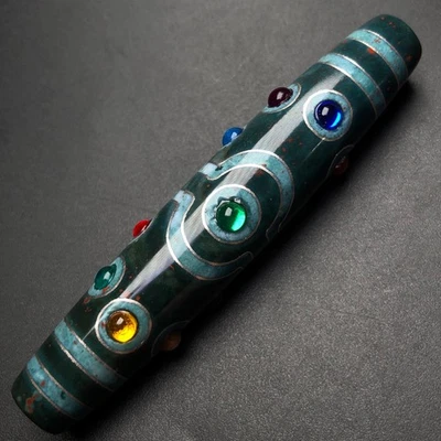 Budismo Tibetano Ágata Incrustaciones Alambre Plata Turmalina Gema 15 Ojos Cuentas Dzi g1669 Foto 1 de 4