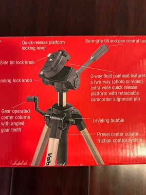 Velbon 7000 Standard Photo Video Tripod with 3-Way Panhead – 59.5” Max Height - Image 1 of 4