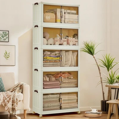 Contenedores de almacenamiento apilables de 3/4/5 niveles con ruedas, organizador de cajones de plástico plegable Foto 1 de 4