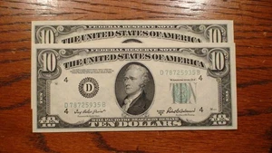TWO 1950B TEN DOLLAR CLEVELAND CHOICE UNCIRCULATED NOTES $10.00 BILLS! - Picture 1 of 4