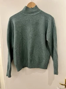 M&S dark sage high neck knitted jumper long sleeve size small s 8 10 wool blend - Picture 1 of 8