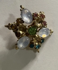 Vin Multi Color Rhinestone Star Brooch Cabochon Moonstone Glass Missing Stones - Picture 1 of 9