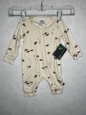Modern Moments Romper Baby 0-3 Months Beige Zip Coverall Horses Cactus Print - Image 1 of 4