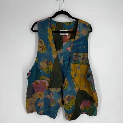 Chaleco vintage Laura Kieffer para mujer 2x artístico boho hippie años 90 arte para usar festival Foto 1 de 4