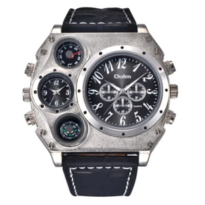 Oulm Men's Causal Quartz Watches Large Dial Decorative Compass Sport Wristwatch - Picture 1 of 13