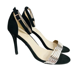 Catherine Malandrino Black & Silver Strappy Stiletto Heels Size 8 (US10) - Picture 1 of 13