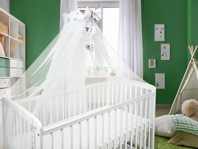 Baby Cot Bed Canopy Holder with Mosquito Net & Ribbon Drape | Crib Nursery Fairy - Image 1 of 3