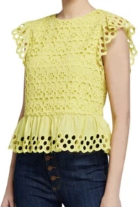 Alice + Olivia Sue Embroidered Ruffle-Sleeve Blouse Top Eyelet - Bild 1 von 4