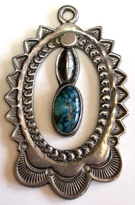VINTAGE NAVAJO INDIANER SILBER STEMPELARBEIT SPINNENNETZ TÜRKIS ANHÄNGER - Bild 1 von 3