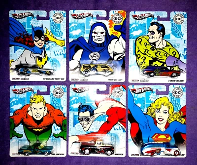 Hot Wheels DC Comics Pop Culture Nostalgia 2011 Set of 6 w/Real Riders NEW! - Image 1 of 3