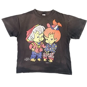 Vintage Pebbles and Bam Bam Graphic T-Shirt Mens XL Black Crew Neck Short Sleeve - Picture 1 of 18