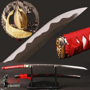 Black&Red Tranditional Japanese Samurai Katana Sword Unokubitsukuri Sharp Edge - Picture 1 of 12
