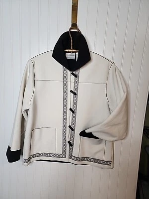 Chaqueta polar Alfred Dunner para mujer beige negra cuello ajustable pequeña 10P Foto 1 de 4