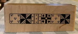WOOD Mounted Rubber Stamp LINE of PATCHWORK QUILT SQUARES Theme SCRAPBOOKING - Picture 1 of 2