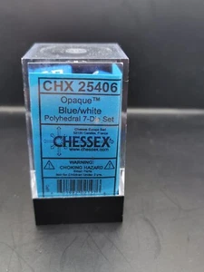 Chessex Opaque Blue / White Polyhedral 7-Dice Boxed Set CHX25406 - Bild 1 von 2