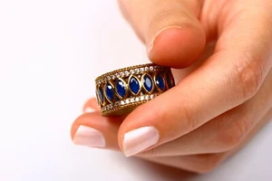 Türkischer handgefertigter Hurrem Saphir osmanischer Bandring. 925 Silber, Gr. 6 US. - Bild 1 von 3