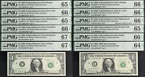 1969 $1 Federal Reserve Note PMG 67EPQ graded star district set complete 12 note - Picture 1 of 24