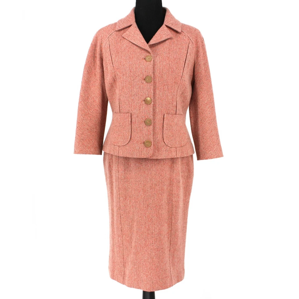 Carolina Herrera 2 Piezas Tweed Mezcla Seda Falda Traje Lápiz Falda Blazer Chaqueta 6 8 Foto 1 de 4