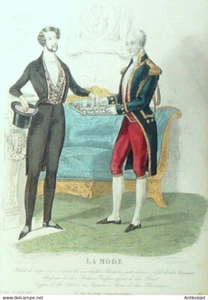 Gravure La mode 1837 n°552 Habit de drap revers soie brochée (travestissement) - Picture 1 of 1
