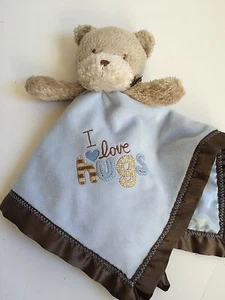 Carters Just One Year BEAR I Love Hugs blaue Sicherheitsdecke Lovey braun Plüsch - Bild 1 von 7