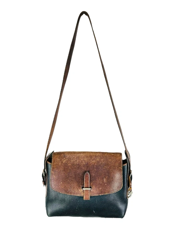 Vintage Dooney & Bourke Leather Saddle Crossbody Handbag Black Brown Florentine - Image 1 of 4