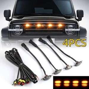 4X Amber LED Front Grille Grill Running Lights Smoked For Ford F150 Raptor Style - Picture 1 of 12