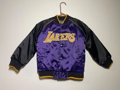 VTG Nike Team Youth Lakers Satin Jacket Purple Black Snap Button Up Sz 7 - Image 1 of 4
