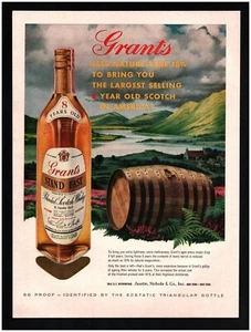 1959 GRANT'S Scotch Whiskey Original Print Ad ~ Fast Ship ~ Keg Cask - Picture 1 of 1