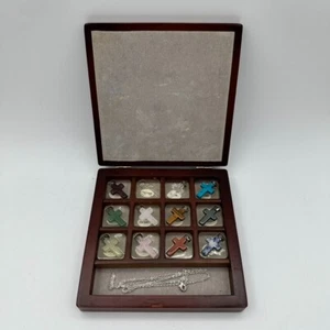 Set of 11 Semi-Precious Gemstones Cross Charm Pendants w/ Necklace Jewelry READ - Picture 1 of 8