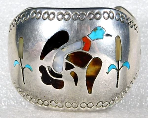 NATIVE AMERICAN H. SPENCER STERLING Multi STONE HANDMADE Vintage DUCK BRACELET - Picture 1 of 6