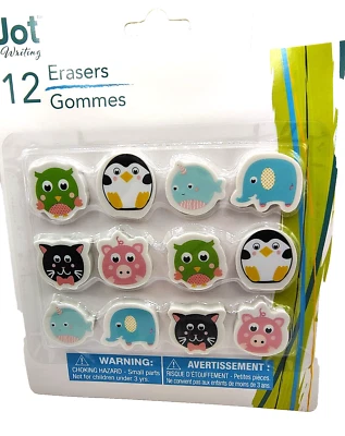  Gomas de borrar multicolores con temática animal (paquete de 12) nuevas Foto 1 de 2