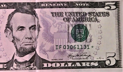2006 $5 (FIVE DOLLAR) – *STAR NOTE* – CURRENCY, BILL – “ IF ”  ⭐320⭐ - Image 1 of 3