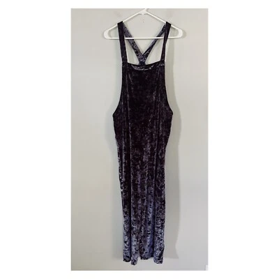 Urban Outfitters Sz M Crushed Velvet Overalls Cropped Racerback Dark Gray - Image 1 of 4