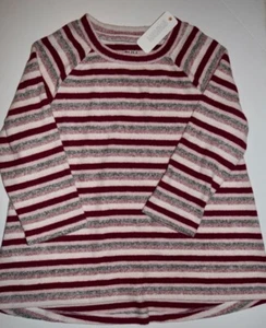 NWT GYMBOREE PINK BURGUNDY GRAY STRIPED L/S RUFFLE SUPER SOFT SWEATER SIZE M 7-8 - Picture 1 of 2
