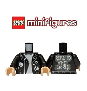 LEGO Minifigure Torso - Black Leather Jacket with REBUILD THE WORLD Pattern NEW - Picture 1 of 2