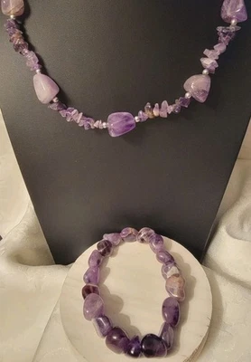 JUEGO DE COLLAR Y PULSERA AMATISTA NATURAL 16 PULGADAS, Nuevo sin caja  Foto 1 de 4
