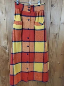 70s Summit of Boston Wool Plaid Long Maxi Skirt Orange Yellow Academia VTG XS - Picture 1 of 9