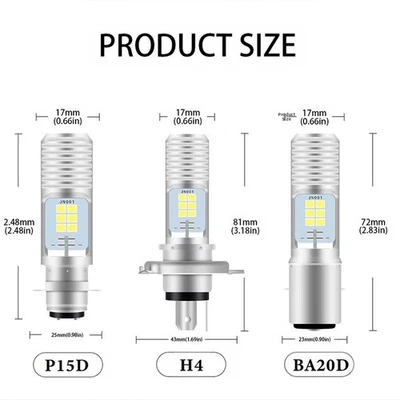 12V LED Motorcycle Headlight H4 BA20D P15D Bulb White Waterproof Lighting - Image 1 of 4