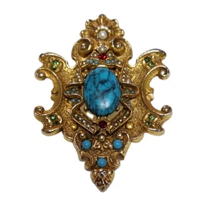 Broche colgante Arthur Pepper Crest escudo heráldico arte imitación turquesa firmado de colección - Imagen 1 de 10