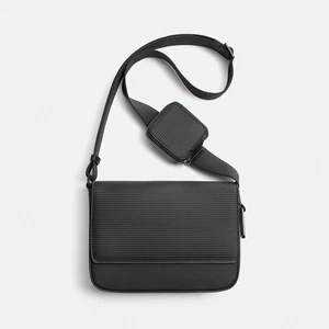 ZARA Rubberised Crossbody Bag | Flap Closure –Zip Pocket –Coin Purse Strap Black - Picture 1 of 12