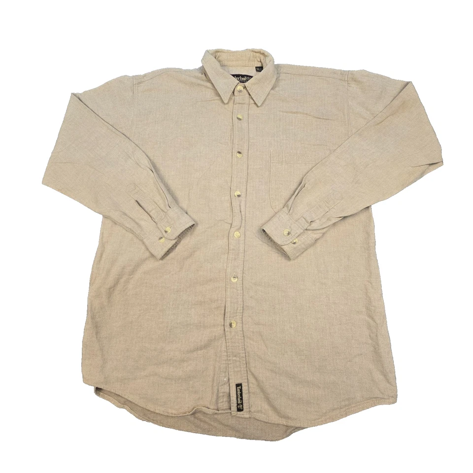 Timberland Shirt Mens LARGE beige Long Sleeve Button Up cotton collared Size L - Image 1 of 4