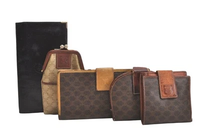 Auténtica bolsa billetera larga plegable CELINE PVC cuero marrón 5 juegos chatarra 3831N Foto 1 de 4