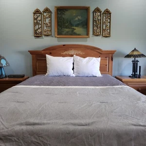 Gray Pinstripe Comforter Queen 86x90 Farmhouse Cottage Stripe Modern Bedding - Picture 1 of 15