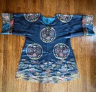 ANTIQUE CHINESE c.1900 SILK BROCADE ROBE WITH 4-TOED DRAGONS & GILT EMBROIDERY