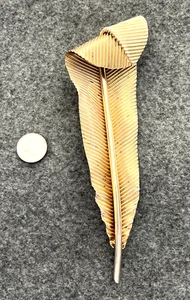 Rare Vintage Large 6.25” long NAPIER 3D Plume Feather Leaf Goldtone Pin Brooch - Picture 1 of 7